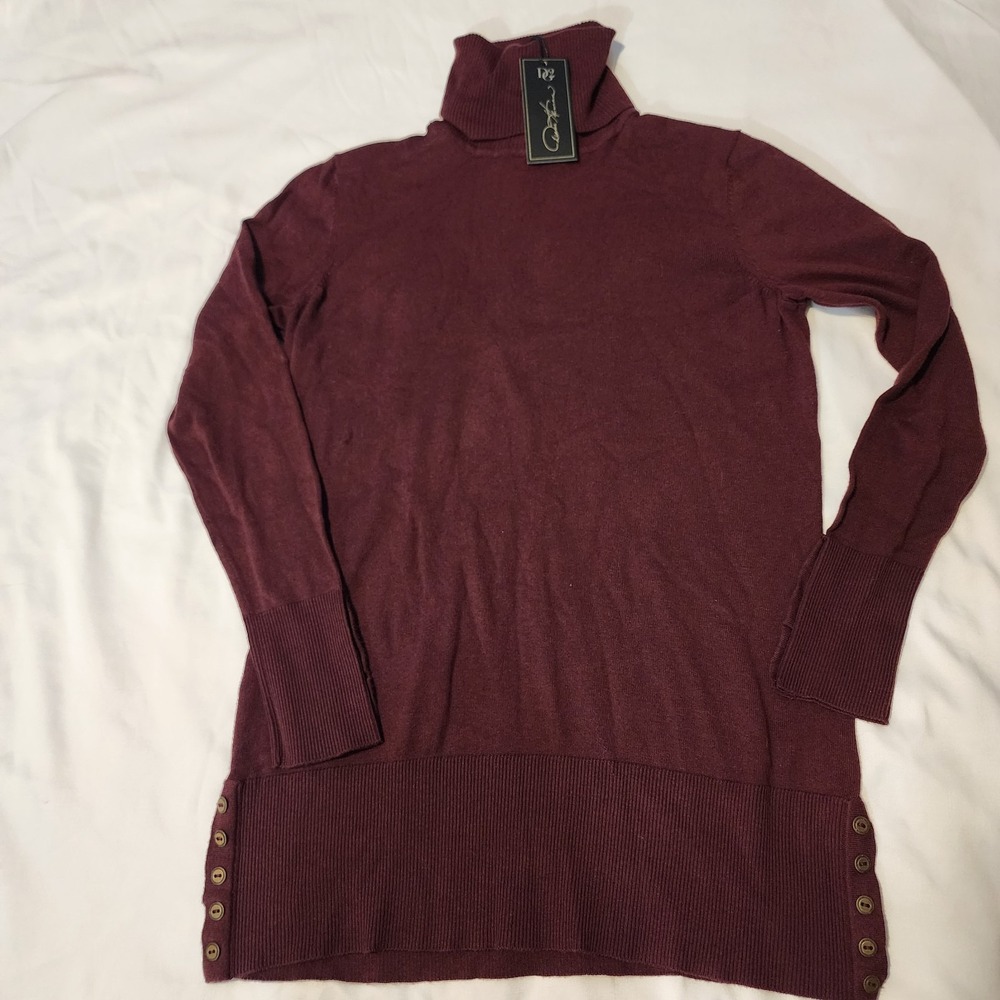 DG2 by Diane Gilman Lux Touch Turtleneck Sweater with Faux Button Sides size M